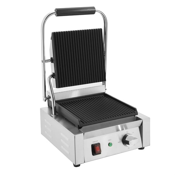 Apuro Bistro Ribbed Contact Grill - Power: 1.5kW | Single grill | Ribbed upper & lower plates
