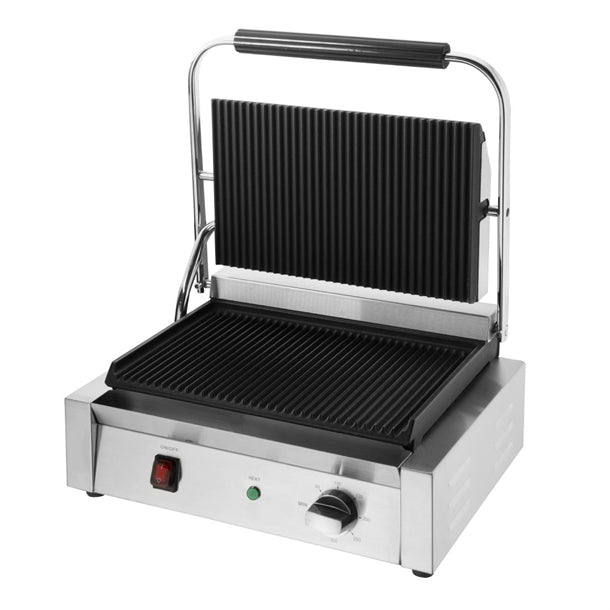 Apuro Bistro Large Ribbed Contact Grill - Power: 2.2kW | 15Amp | Large | Ribbed upper & lower plates