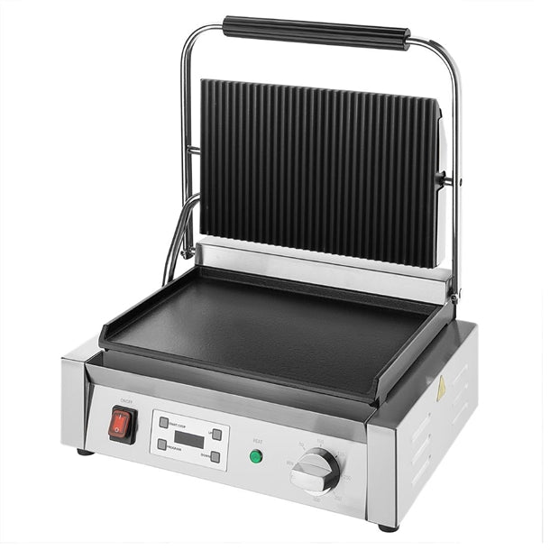 Apuro Extra Large Contact Grill Ribbed & Flat Plate - 2.5kW | Flat base, ribbed top | Width: 430mm