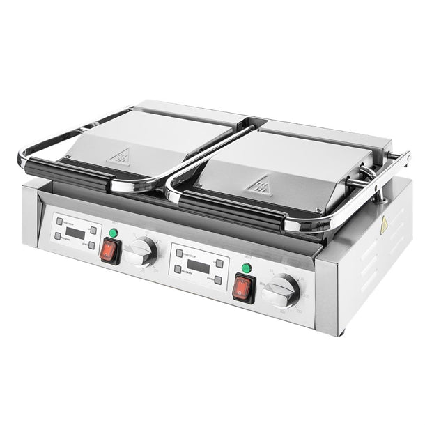 Apuro Double Contact Grill Flat Base Ribbed Top Plate - 3.6kW | Flat base, ribbed top | 2x 13amp plugs