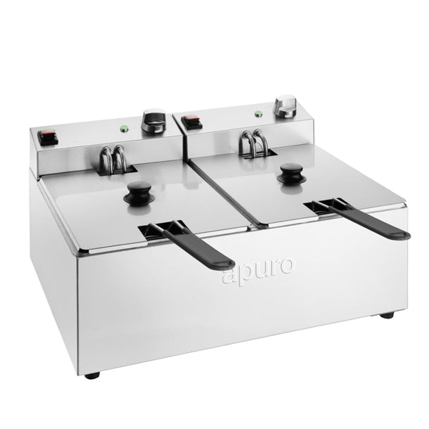 Apuro Twin Tank Fryer - 2x5Ltr - 2x2.8kW - 2x2.8kW. Oil Capacity:2x5Ltr