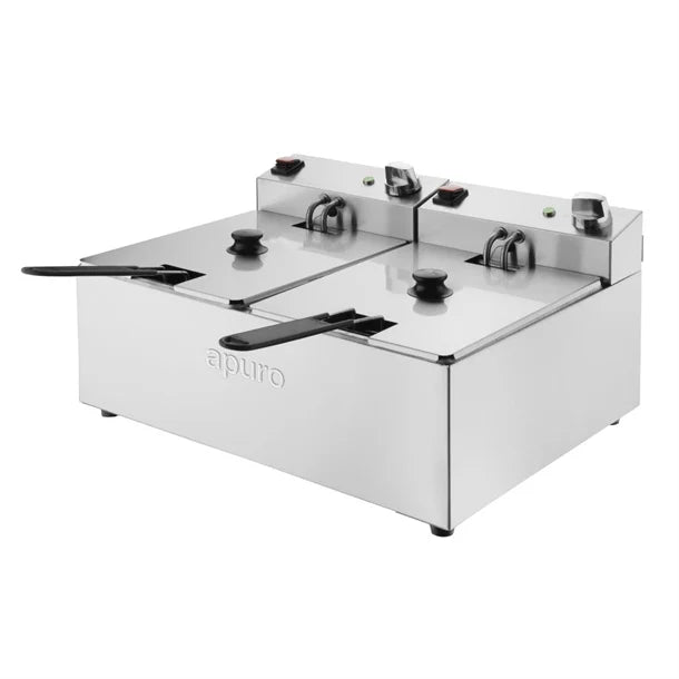 Apuro Twin Tank Fryer - 2x5Ltr - 2x2.8kW - 2x2.8kW. Oil Capacity:2x5Ltr