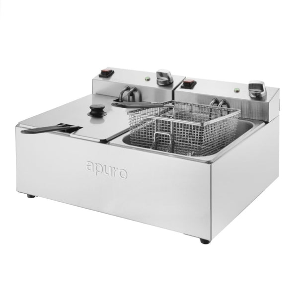 Apuro Twin Tank Fryer - 2x5Ltr - 2x2.8kW - 2x2.8kW. Oil Capacity:2x5Ltr
