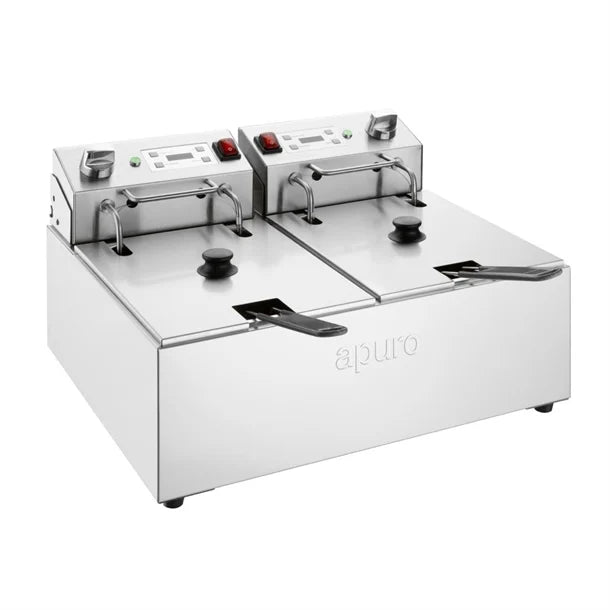 Apuro Double Electric Fryer with Timer 2x5Ltr - 2x2.8kW | Oil Capacity: 2x5Ltr
