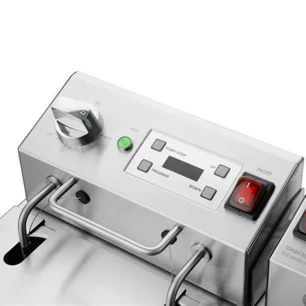 Apuro Double Electric Fryer with Timer 2x5Ltr - 2x2.8kW | Oil Capacity: 2x5Ltr