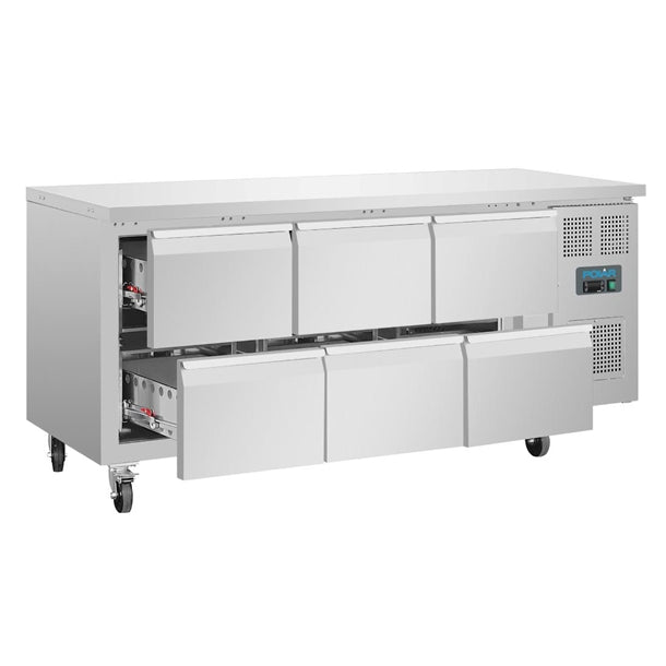 Polar U-Series Six Drawer Gastronorm Counter Fridge - 300W. Capacity: 6x1/1GN. R600a