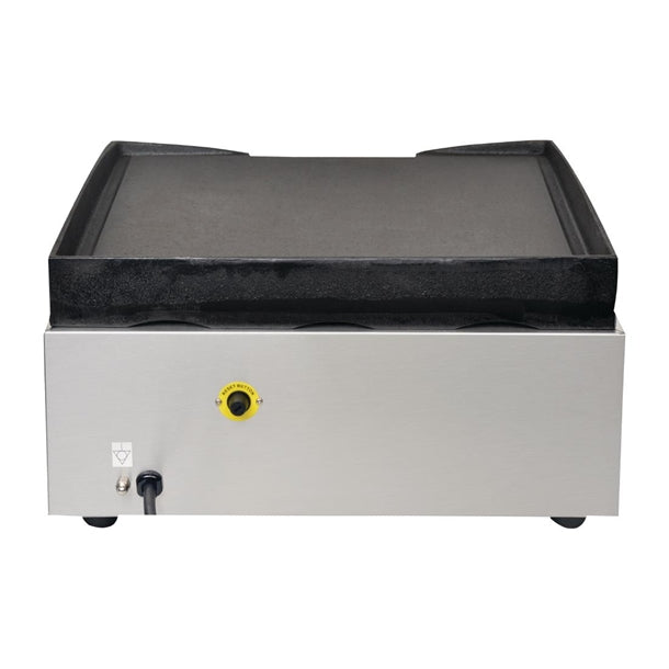 Apuro Large Cast Iron Countertop Electric Griddle - 2.8kW. 15Amp. Cooking area: 380x385mm