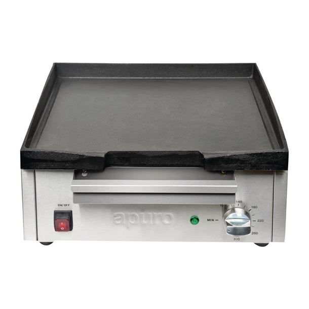 Apuro Large Cast Iron Countertop Electric Griddle - 2.8kW. 15Amp. Cooking area: 380x385mm