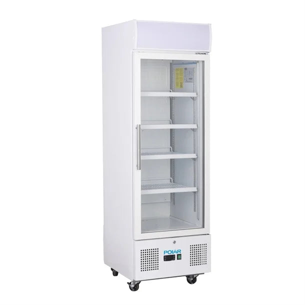 Polar G-Series Upright Display Fridge 218Ltr White - 240W. White finish. R600a