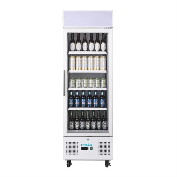 Polar G-Series Upright Display Fridge 218Ltr White - 240W. White finish. R600a