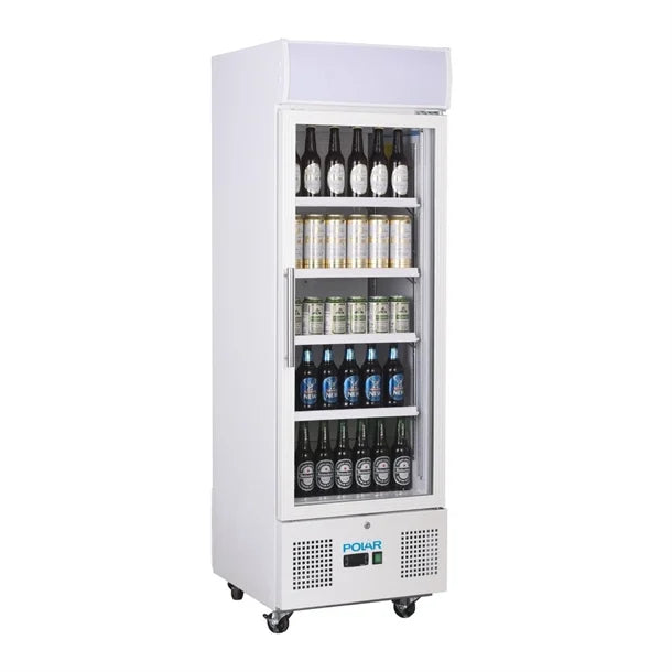 Polar G-Series Upright Display Fridge 218Ltr White - 240W. White finish. R600a
