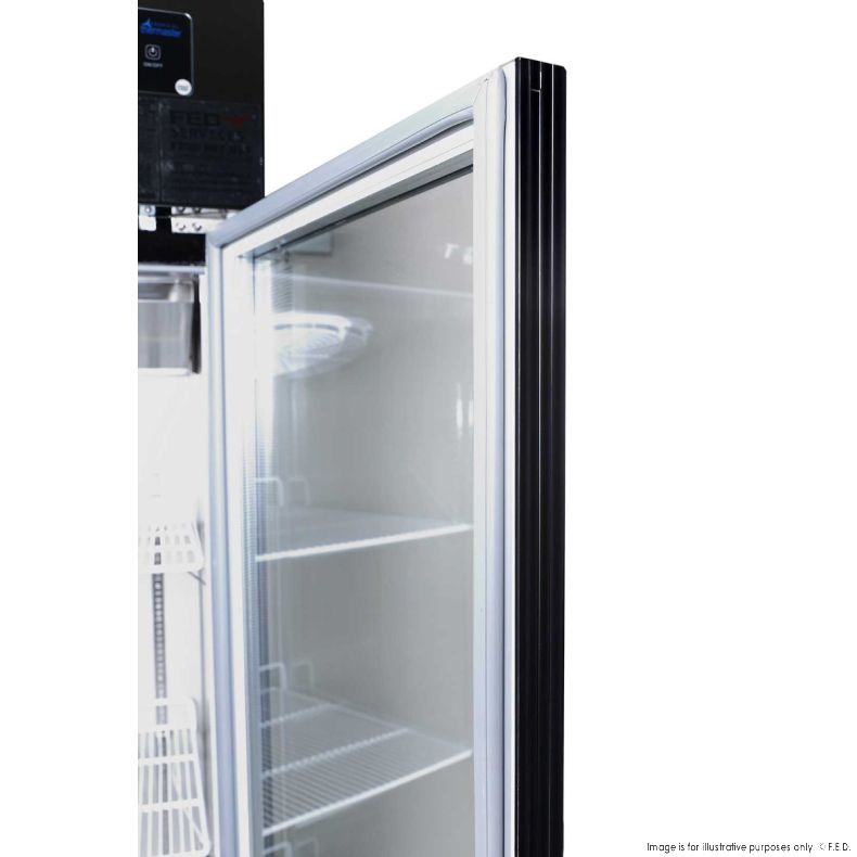 Thermaster SUFG500B Single glass door upright freezer black stainless steel 500L 620mm Wide
