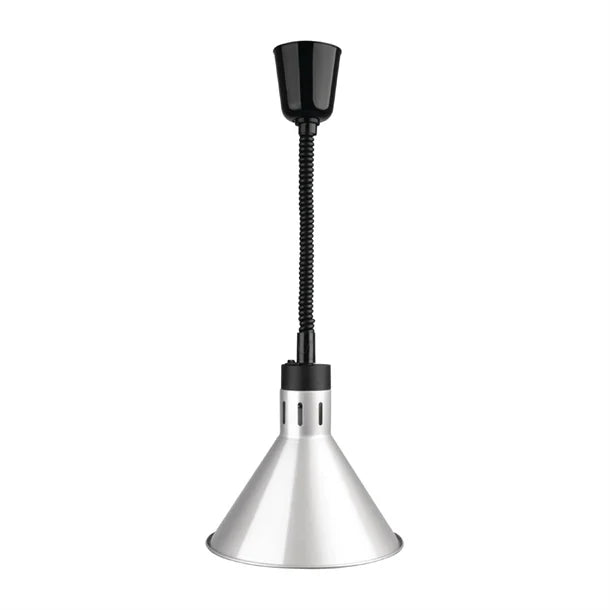 Apuro Conical Retractable Heat Shade Silver Finish - 250W. Cord length: 280-1520mm