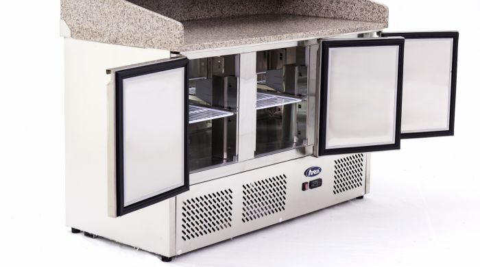 Atosa ESL3852 3 Door Pizza Prep Fridge with Mable Top 380L