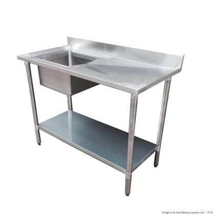 FED 1200-7-SSBL Economic 304 Grade SS Left Single Sink Bench with sink 1200x700x900