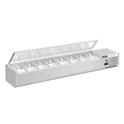 Polar FA856-A GPolar G-Series Countertop Prep Fridge with Lid 8x 1/4GN with Hard Stainless Lid 1800W