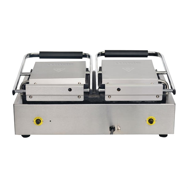 Apuro Double Half Ribbed Contact Grill - Power: 2.9kW. Double grill. Ribbed & flat plates
