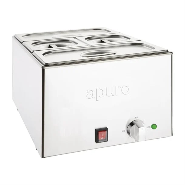 Apuro Bain Marie with Pans - 1.2kW Wet Heat. 2x GN 1/3 & 2x GN 1/6 pans included