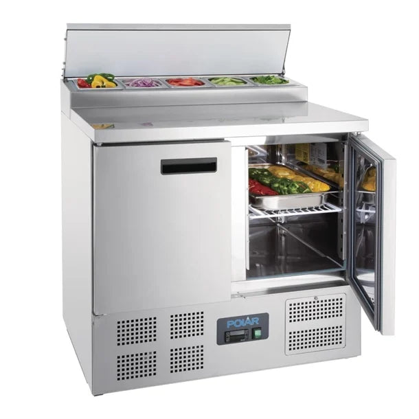 Polar G-Series Pizza Prep Counter Fridge 254Ltr - 155W. Stainless steel worktop. R600a