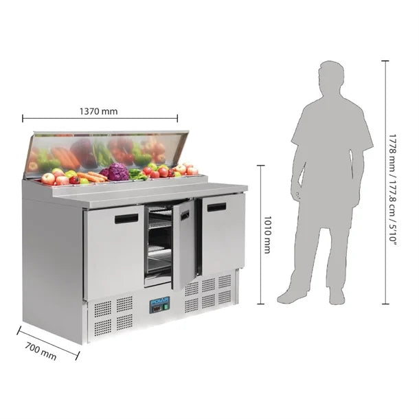 Polar G-Series Pizza Prep Counter Fridge 390Ltr - 235W. Stainless steel worktop. R600a