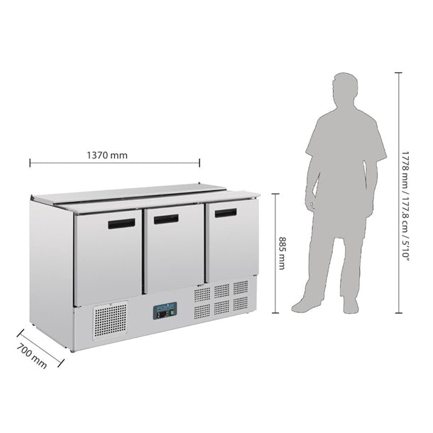 Polar G-Series Saladette Counter Fridge 368Ltr - 235W. 4GN countertop. R600a