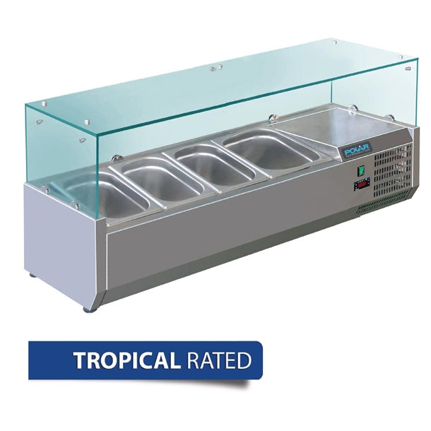 Polar G-Series Countertop Prep Fridge 3x 1/3GN & 1x 1/2GN - 150W. Capacity: 3x 1/3 + 1 x 1/2GN. R600a