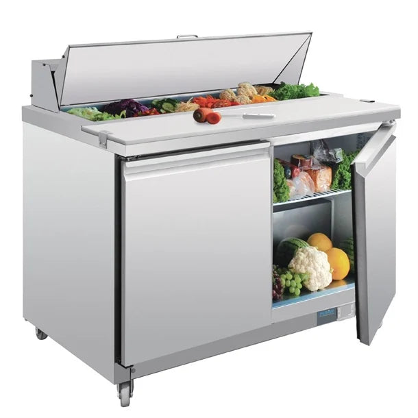 Polar U-Series Double Door Prep Counter Fridge 405Ltr - 300W. Capacity: 12x 1/6GN. R290