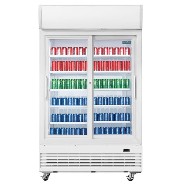 Polar G-Series Upright Display Cooler with Light Box 950Ltr with Sliding Doors - 500W. White finish. R290