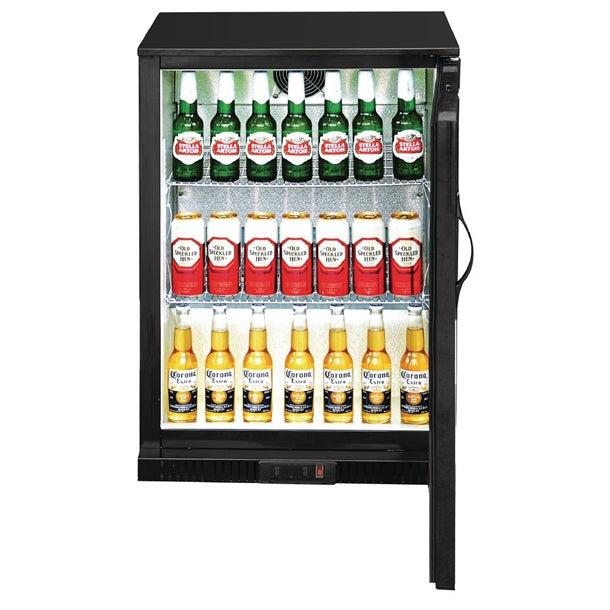 Polar G-Series 900mm Single Solid Door Back Bar Cooler in Black 138Ltr - Height: 900mm. 180W. Hinged solid door