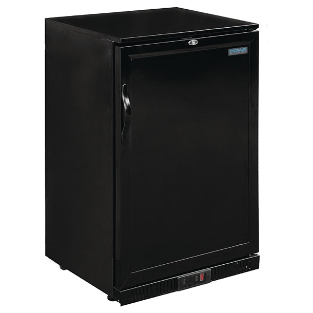 Polar G-Series 900mm Single Solid Door Back Bar Cooler in Black 138Ltr - Height: 900mm. 180W. Hinged solid door
