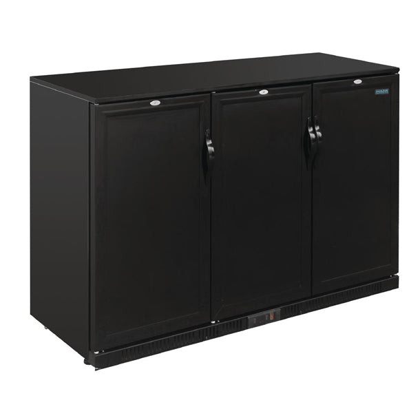 Polar G-Series 900mm Triple Solid Door Back Bar Cooler in Black 330Ltr - Height: 900mm. 350W. Three solid doors