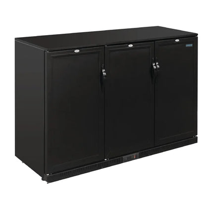 Polar GL017-A G-Series 900mm Triple Solid Door Back Bar Cooler in Black 330L