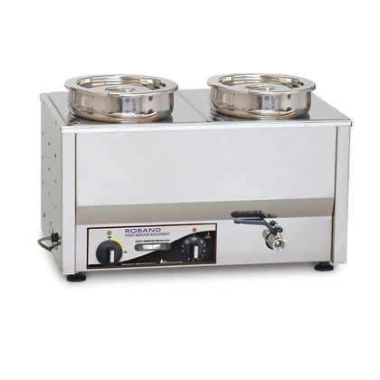 Roband / BM2E / Counter Top Bain Marie - 2 x 200 mm round (7.25 L) pots & lids (1000 Watts; 4.4 Amps) / 16kg / W560 x D355 x H320 / 1Y Warranty