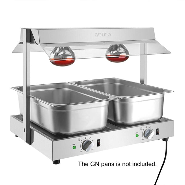Apuro Food Warmer with Gantry 2x GN 1/1 - 1kW. 2 lamps. Holds 2x 1/1GN