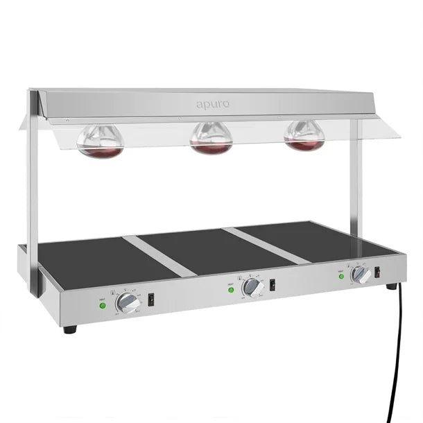 Apuro Food Warmer with Gantry 3x GN 1/1 - 1.5kW. 3 lamps. Holds 3x 1/1GN