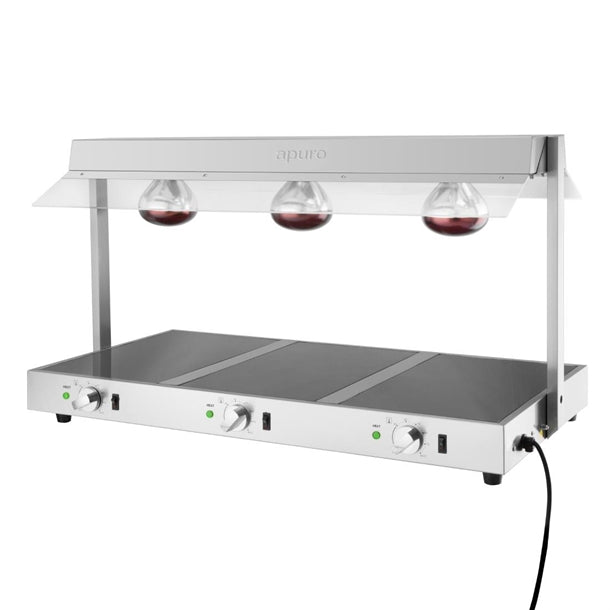 Apuro Food Warmer with Gantry 3x GN 1/1 - 1.5kW. 3 lamps. Holds 3x 1/1GN