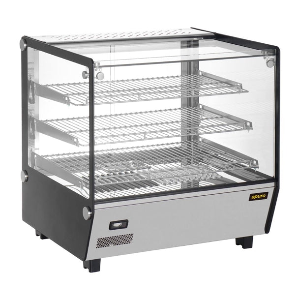Apuro Square Countertop Heated Display Merchandiser 120Ltr - 1.1kW. Width: 678mm. 3 shelves