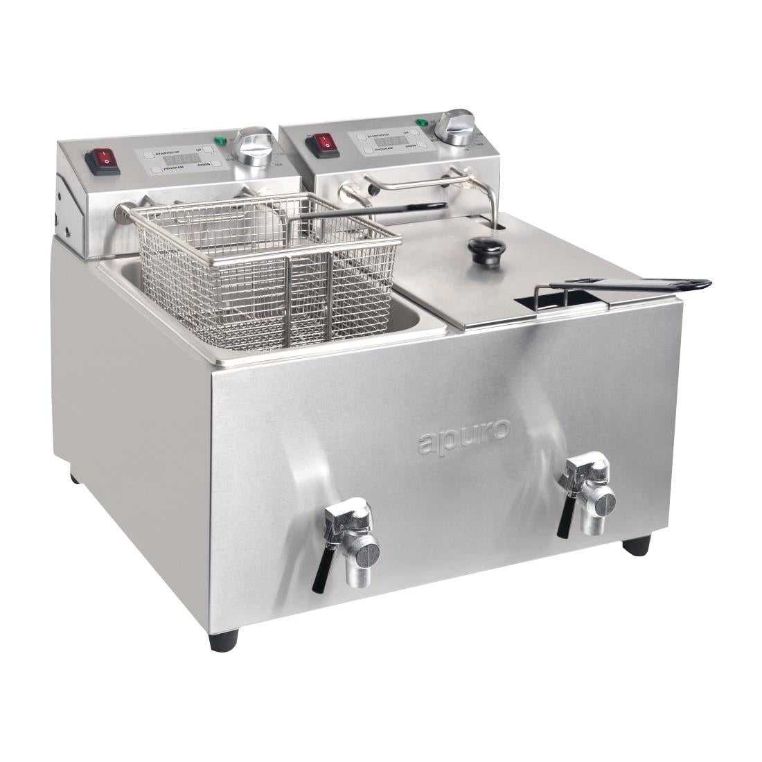 Apuro FC375-A Twin Tank Twin Basket 8L Countertop Fryer with Timer 2x 2.9kW