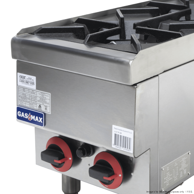 GasMax JUS-TR-2BLPG GASMAX Benchtop LPG 2 Burner Cooktop with Splashback