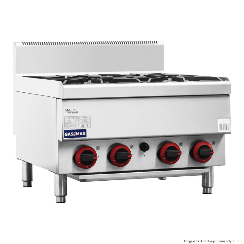 Gasmax Benchtop Natural Gas 4 Burner Cooktop w/ Splashback - JUS-TR-4B - Catering Sale