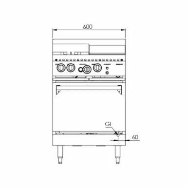 B+S K+ Oven with two open burners and 300mm Grill Plate KOV-SB2-GRP3