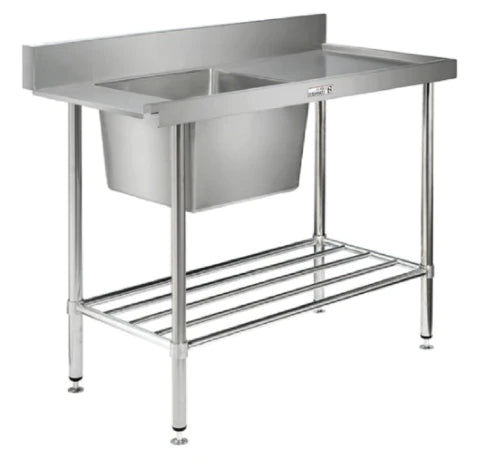 Simply Stainless / SS08.7.1800R / (700 Series) Dishwasher Inlet Bench with Splashback -1800mm Wide, Right Hand Inlet / 65kg / W1800 x D700 x H900 / Lifetime Warranty