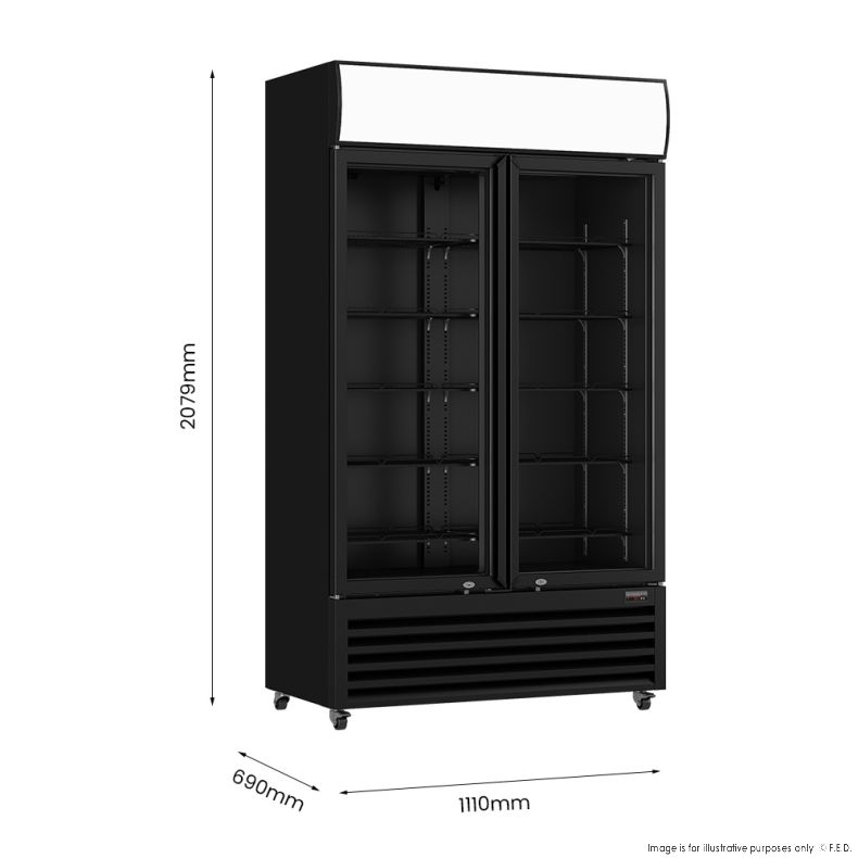Thermaster LG-1000BP  1000L Black Colourbond Upright Beverage Fridge 2 Doors
