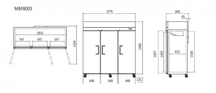 ATOSA MBF8006 Top Mounted Three Door Fridge 1968L 1976mm
