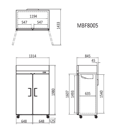 ATOSA MBF8005 Top Mounted Double Door Fridge 1300L 1314mm