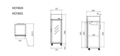 ATOSA MCF8604 Top Mounted Single Door Glass Fridge 670L 730mmW