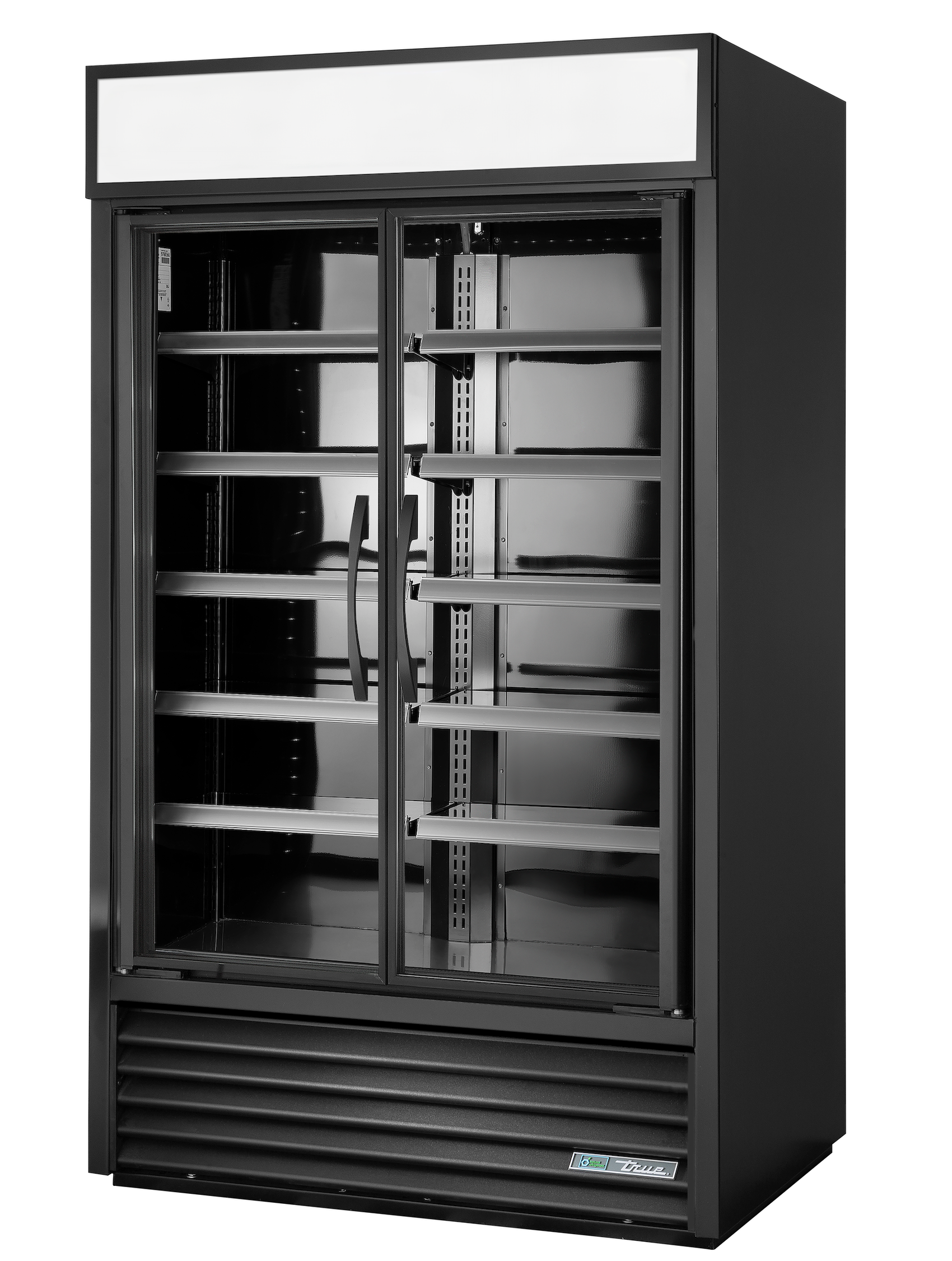 True - Visual Retail Merchandiser Refrigerator, 2 Full Glass Swing Doors