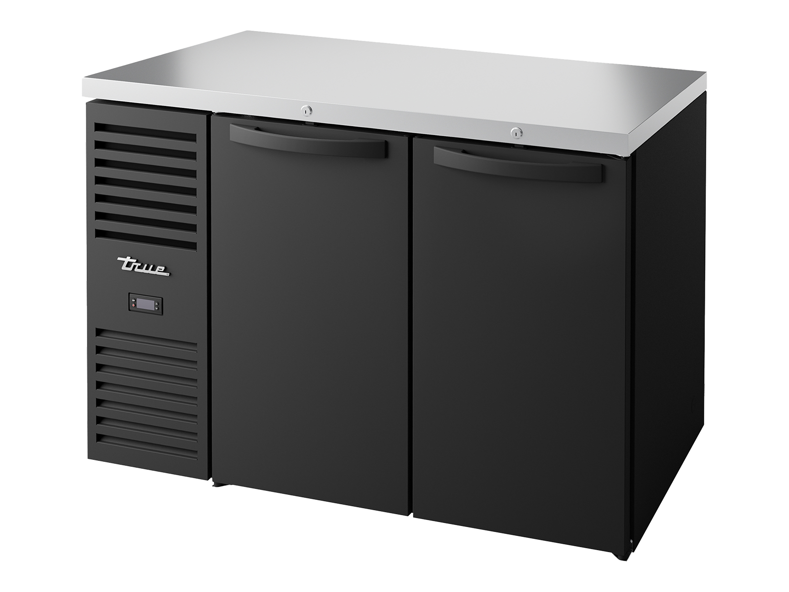 True - Bar Refrigerator, Black Ext, 2 Solid Swing Doors