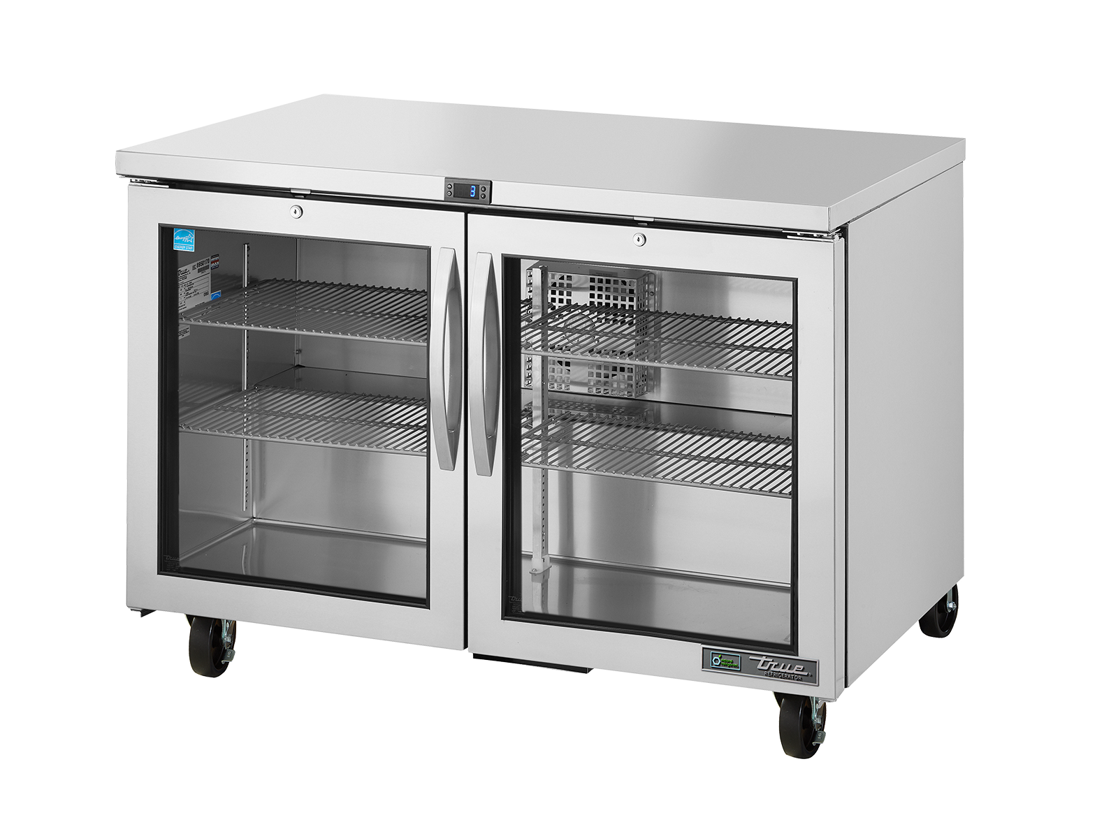 True - Undercounter Foodservice Refrigerator, 2 Glass Swing Doors