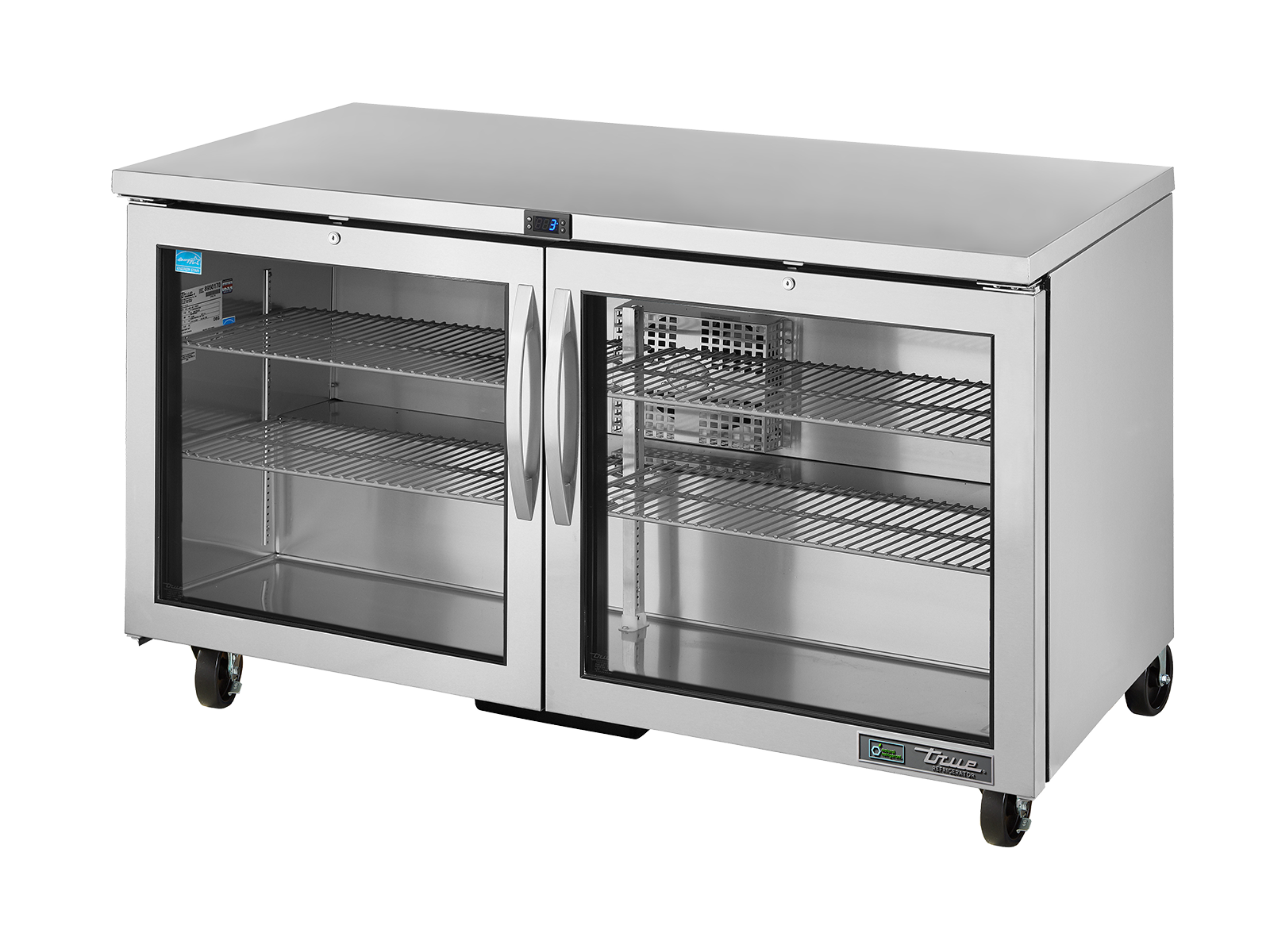 True - Undercounter Foodservice Refrigerator, 2 Glass Swing Doors